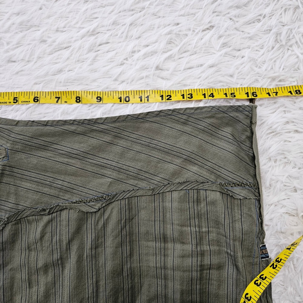 3J Workshop Olive Green Pinstripe Floral Embroidered Asymmetrical Midi Skirt 6 - Picture 7 of 10